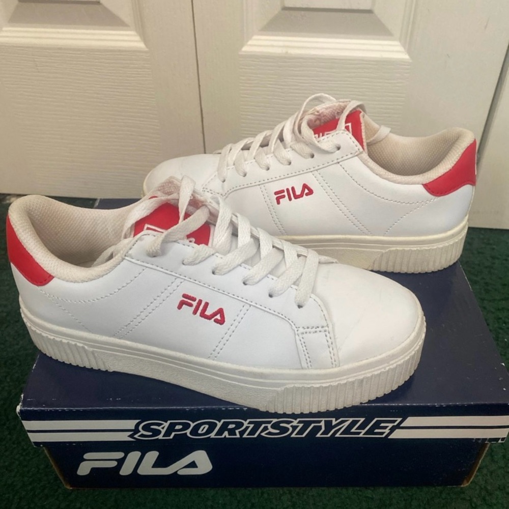 Fila Classic White Sneakers with Red Highlights